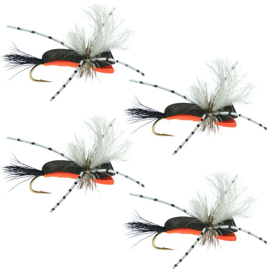 Hippie Stomper Black Orange Foam Body Grasshopper Dry Fly - 4 Flies Size 10 - Hazy Fly Fishing