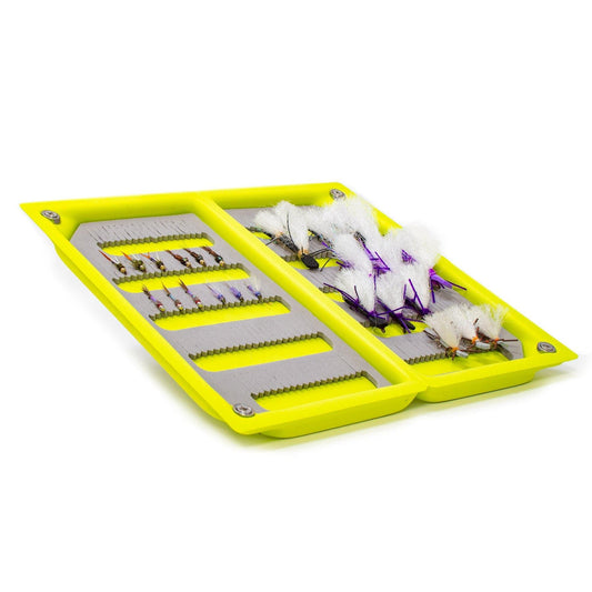 JHFLYCO Loaded Foam Fly Box – Hopper Dropper Assortment – Includes 50m 4X Fluoroflex Tippet - Hazy Fly Fishing