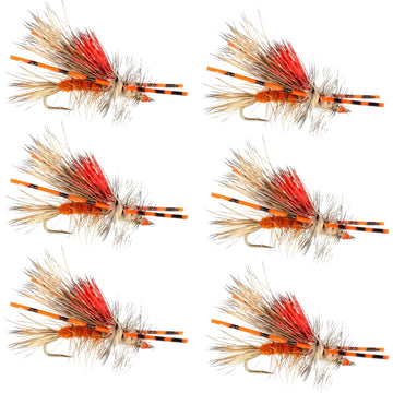 Kaufmann's Orange Crystal Stimulator Rubber Legs Dry Fly - 6 Flies Hook Size 14 - Hazy Fly Fishing