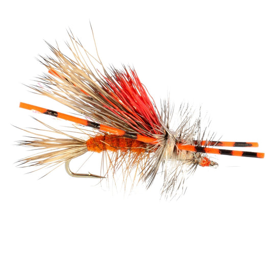 Kaufmann's Orange Crystal Stimulator Rubber Legs Dry Fly - 6 Flies Hook Size 16 - Hazy Fly Fishing