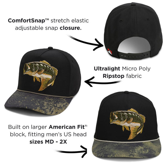 Largemouth Bass 5 - Panel Trucker Rope Cap - Hazy Fly Fishing