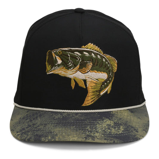 Largemouth Bass 5 - Panel Trucker Rope Cap - Hazy Fly Fishing