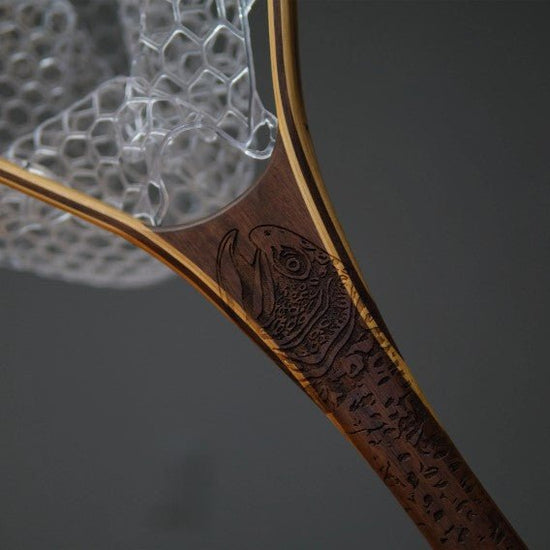 Little Dipper 12"x8" - Brown Trout Engraved - Natural Fly Fishing Traditional Landing Net - Handcrafted & Made in USA - Hazy Fly Fishing
