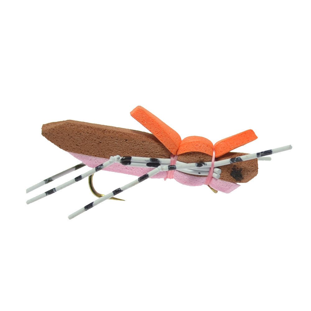 Moorish Hopper Brown Pink Foam Body Grasshopper Fly - 1 Dozen Flies Hook Size 10 - Hazy Fly Fishing