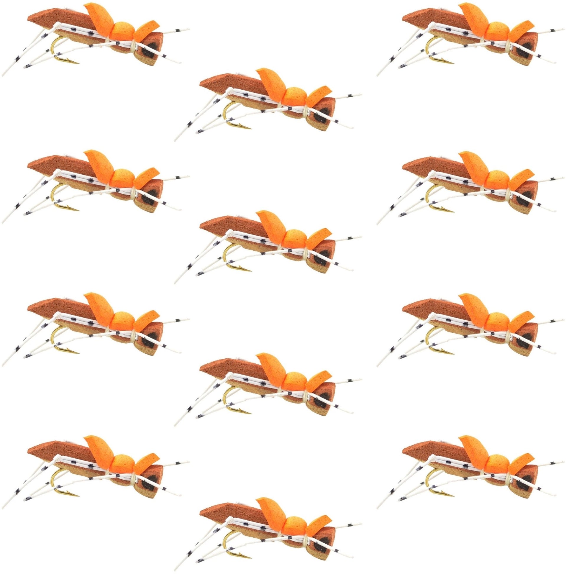 Moorish Hopper Brown Tan Foam Body Grasshopper Fly - 1 Dozen Flies Hook Size 10 - Hazy Fly Fishing