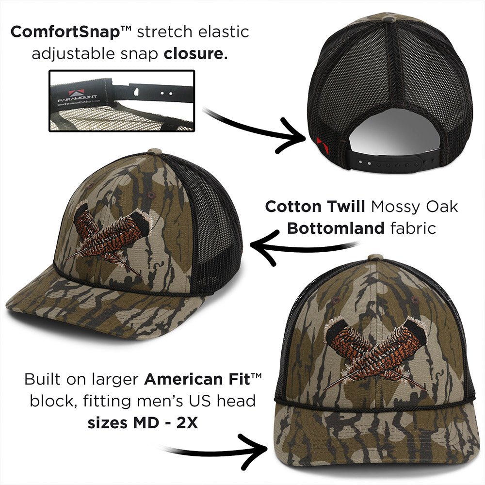 Mossy Oak Bottomland Turkey Feather Meshback Cap - Hazy Fly Fishing