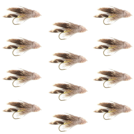 Muddler Minnow Fly Fishing Flies - Classic Bass and Trout Streamers - 1 Dozen Flies Hook Size 10 - Hazy Fly Fishing