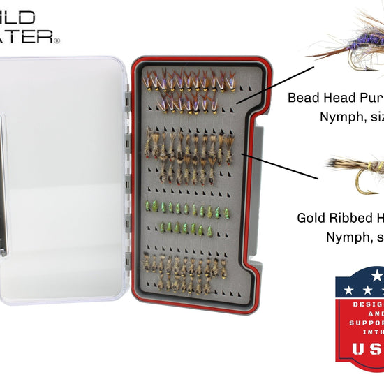 Nymph Fly Assortment, 72 Flies | Low Profile Fly Box | Wild Water Fly Fishing - Hazy Fly Fishing