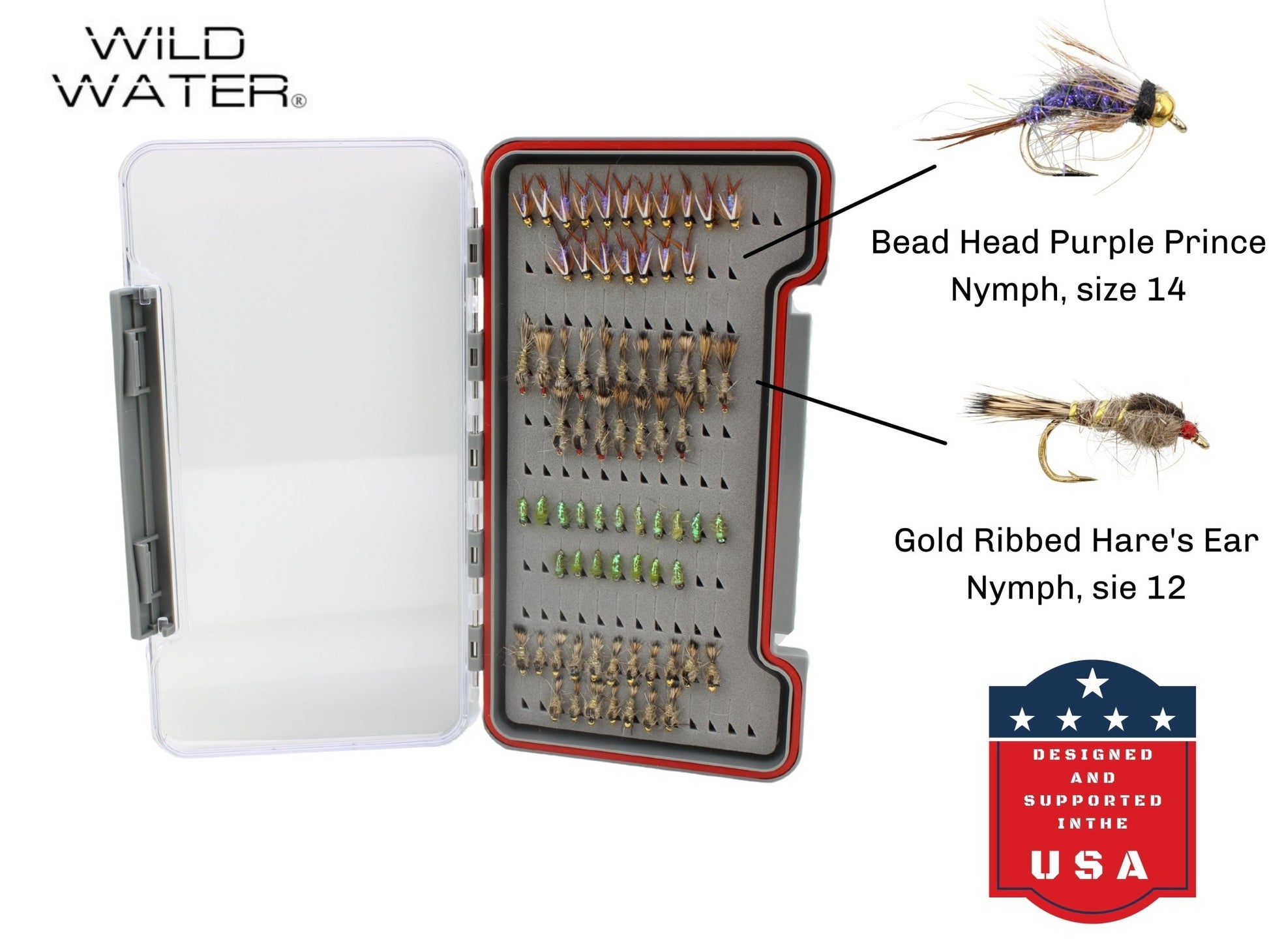 Nymph Fly Assortment, 72 Flies | Low Profile Fly Box | Wild Water Fly Fishing - Hazy Fly Fishing
