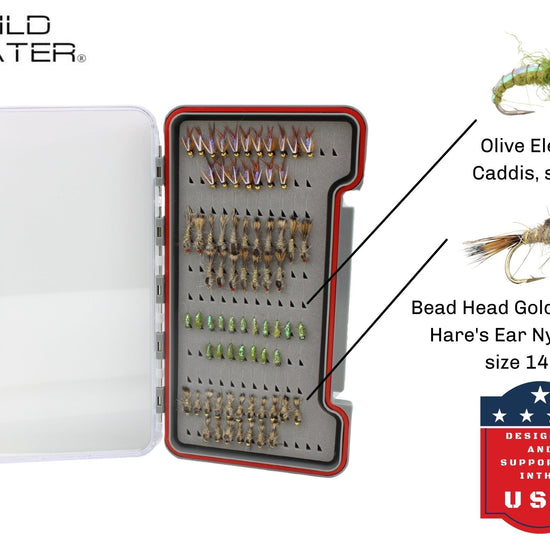 Nymph Fly Assortment, 72 Flies | Low Profile Fly Box | Wild Water Fly Fishing - Hazy Fly Fishing