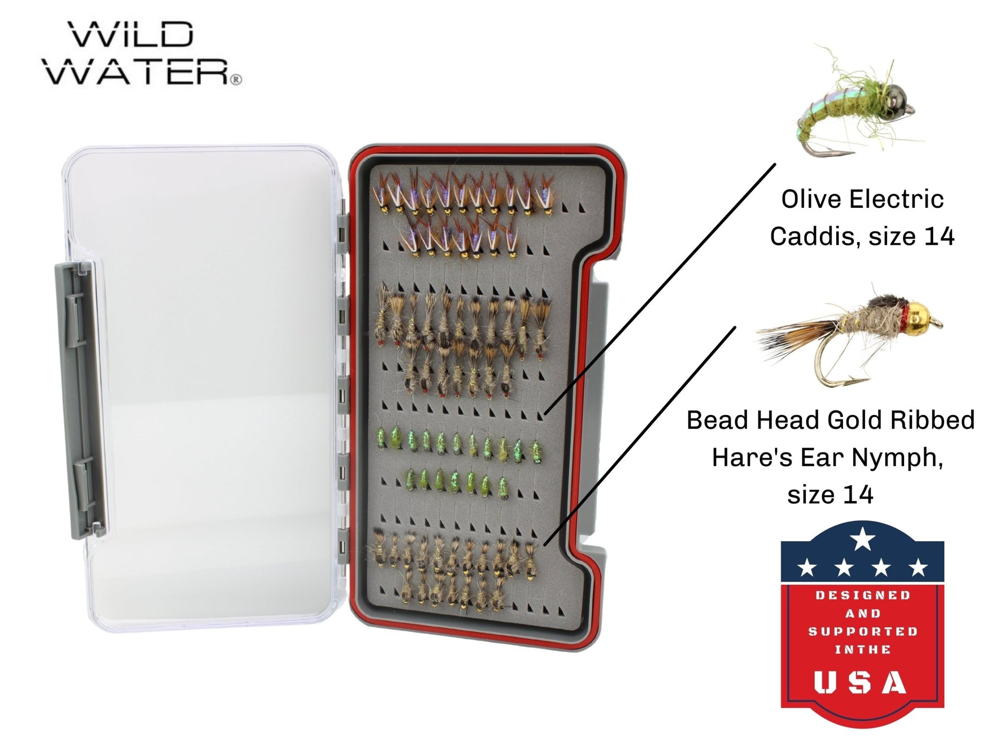 Nymph Fly Assortment, 72 Flies | Low Profile Fly Box | Wild Water Fly Fishing - Hazy Fly Fishing