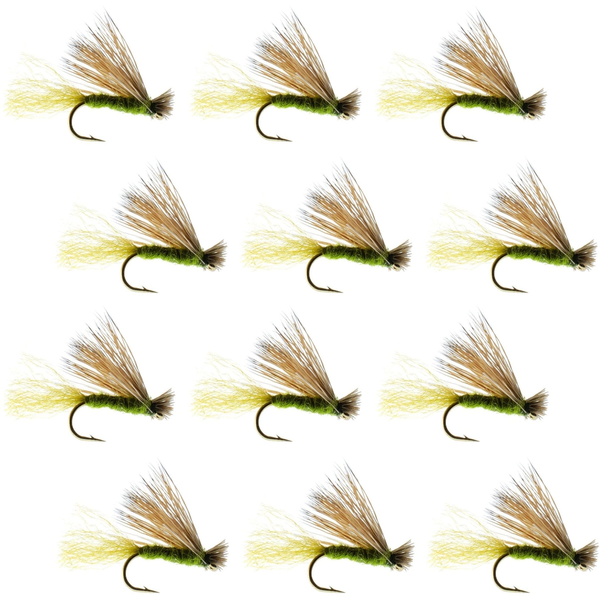 Olive X Caddis Emerging Caddis Adult Trout Dry Fly - 1 Dozen Flies Hook Size 16 - Hazy Fly Fishing