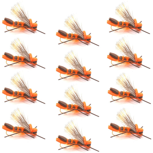 Orange Godzilla Hopper - Foam Grasshopper or Adult Salmonfly Fly Pattern - 1 Dozen Flies Hook Size 10 - Hazy Fly Fishing