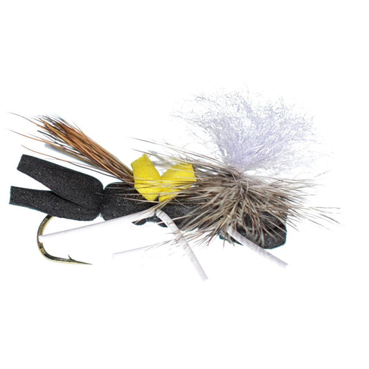 Parachute Chernobyl Ant Black Yellow Top Foam Body Grasshopper Fly 1 Dozen Flies Hook Size 10 - Hazy Fly Fishing