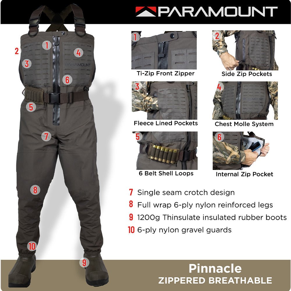 PINNACLE Zippered Breathable Camo Wader 1200g - Hazy Fly Fishing