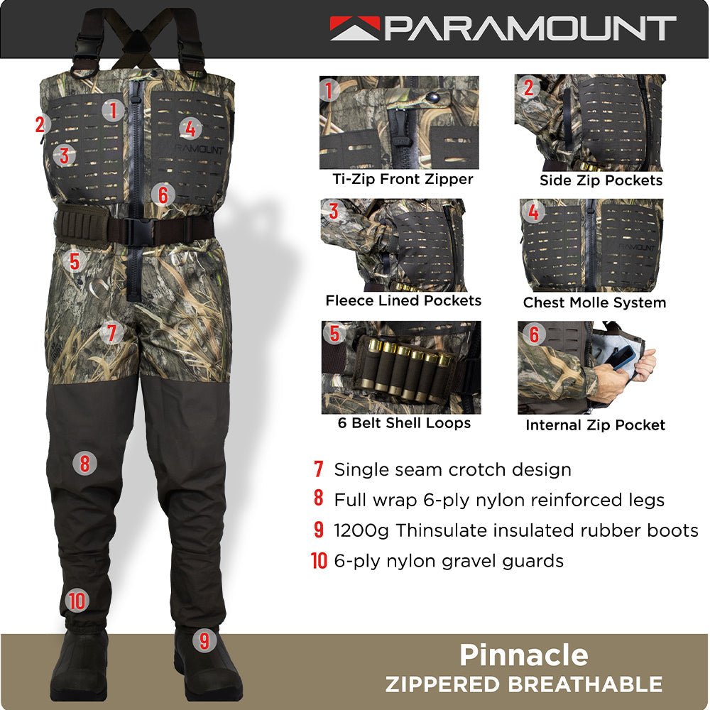 PINNACLE Zippered Breathable Camo Wader 1200g - Hazy Fly Fishing