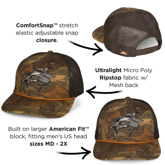 Pintail Pair Duck Hat Waterfowl Print 6 - Panel Rope Cap - Hazy Fly Fishing