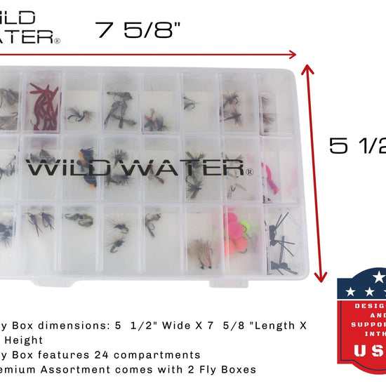 Premium Fly Assortment, 123 Flies | 2 Clear Fly Boxes | Wild Water Fly Fishing - Hazy Fly Fishing
