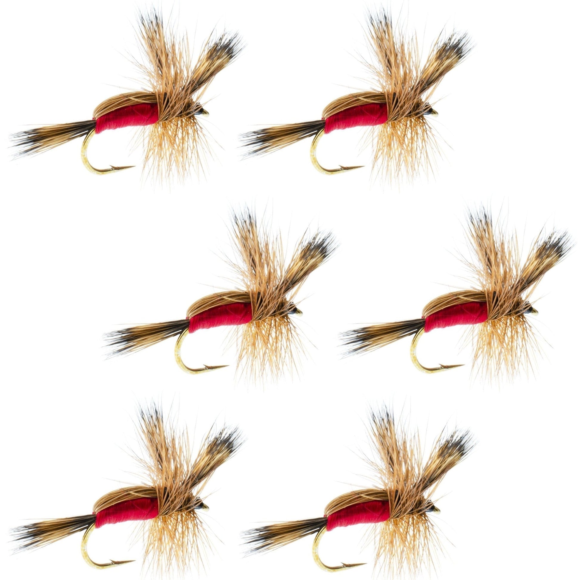Red Humpy Classic Hair Wing Dry Fly - 6 Flies Hook Size 16 - Hazy Fly Fishing