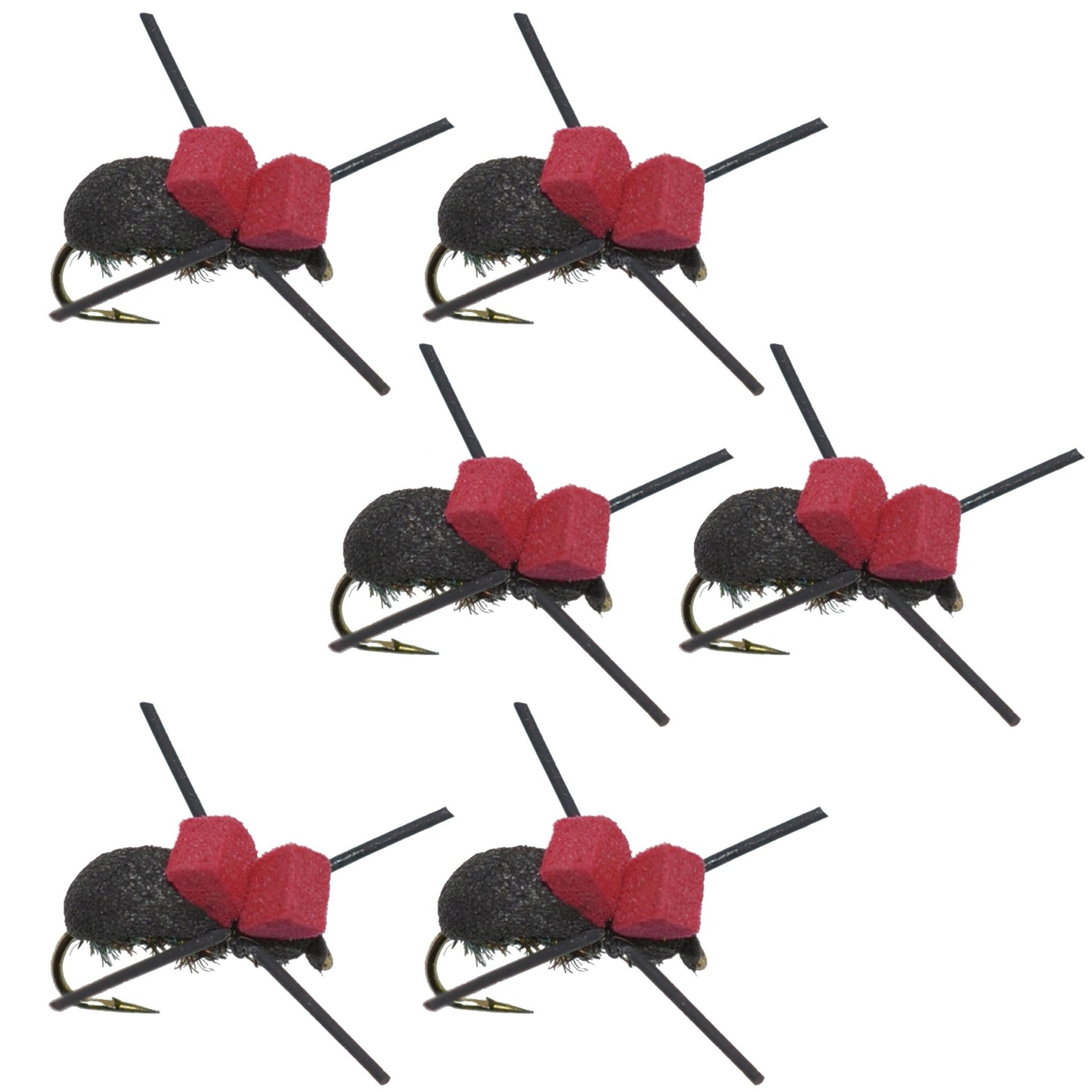 Red Top Black Foam Beetle Terrestrial Trout Dry Fly Fishing Flies - 6 Flies Size 14 - Hazy Fly Fishing