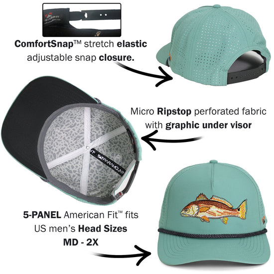 Redfish Perforated Performance Rope Cap - Hazy Fly Fishing