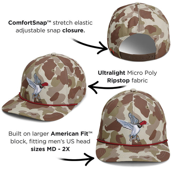 Redhead Duck Hat 6 - Panel Waterfowl Rope Cap - Hazy Fly Fishing