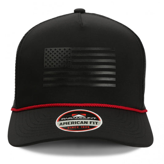 Ridgeline Thin Red Line - trucker Hat American Flag Rope Cap - Hazy Fly Fishing