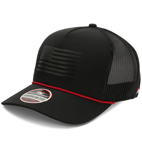Ridgeline Thin Red Line - trucker Hat American Flag Rope Cap - Hazy Fly Fishing