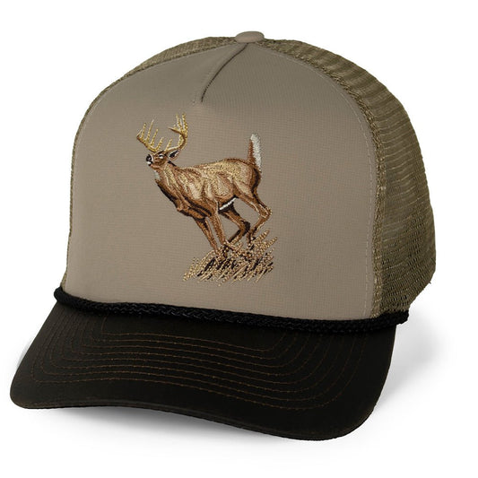 Running Deer 5-Panel Wax Cloth Visor Trucker Hat - Hazy Fly Fishing