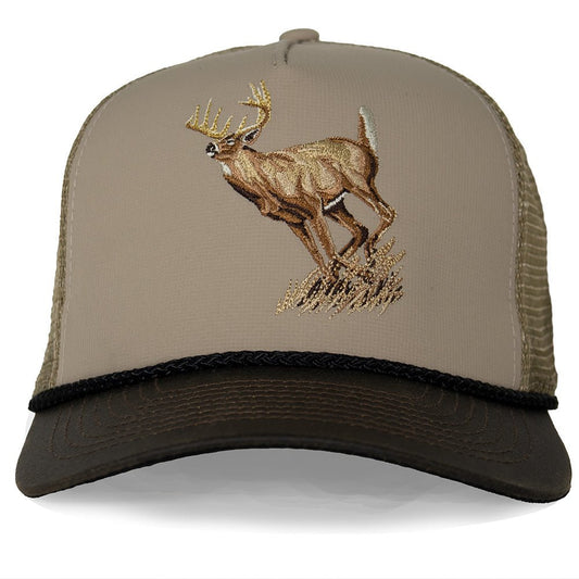 Running Deer 5-Panel Wax Cloth Visor Trucker Hat - Hazy Fly Fishing