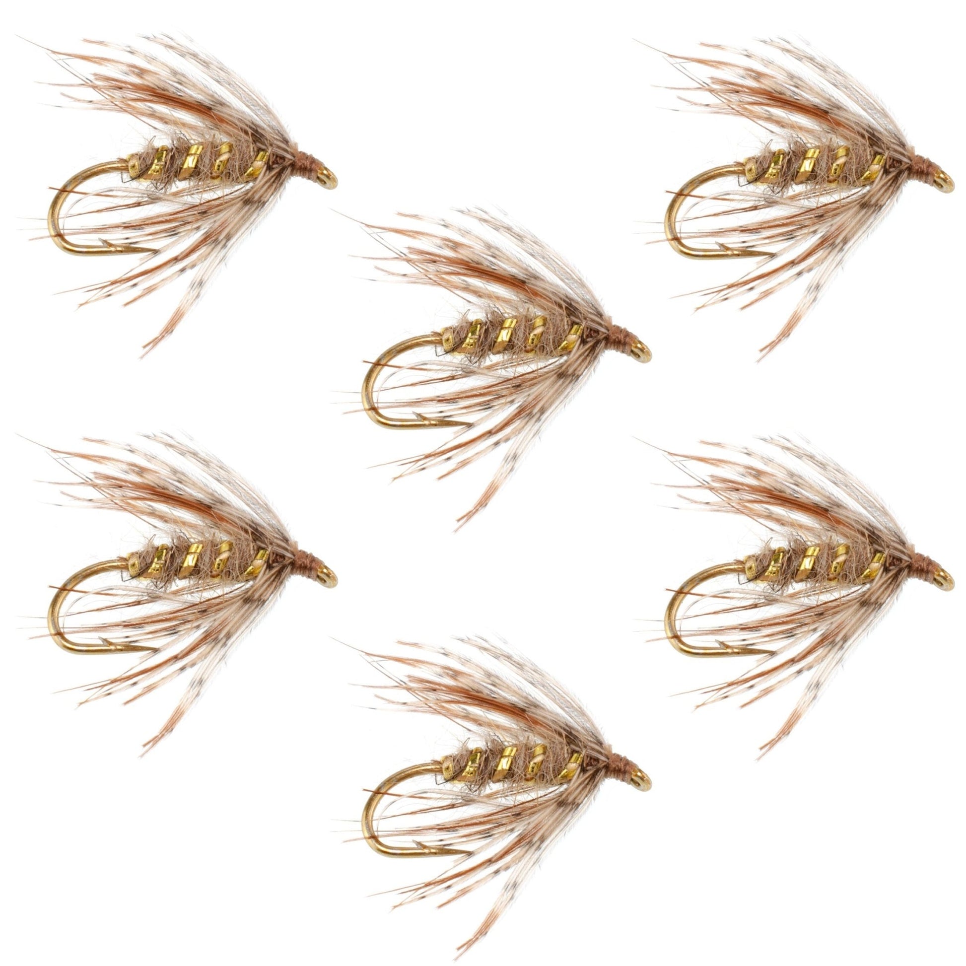 Soft Hackle March Brown Partridge Fly Fishing Wet Flies - 6 Flies Hook Size 12 - Hazy Fly Fishing