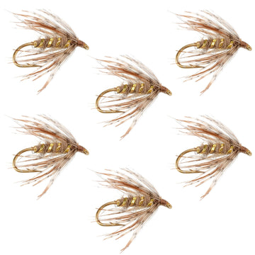 Soft Hackle March Brown Partridge Fly Fishing Wet Flies - 6 Flies Hook Size 12 - Hazy Fly Fishing