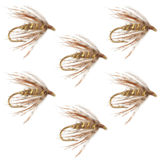 Soft Hackle March Brown Partridge Fly Fishing Wet Flies - 6 Flies Hook Size 12 - Hazy Fly Fishing