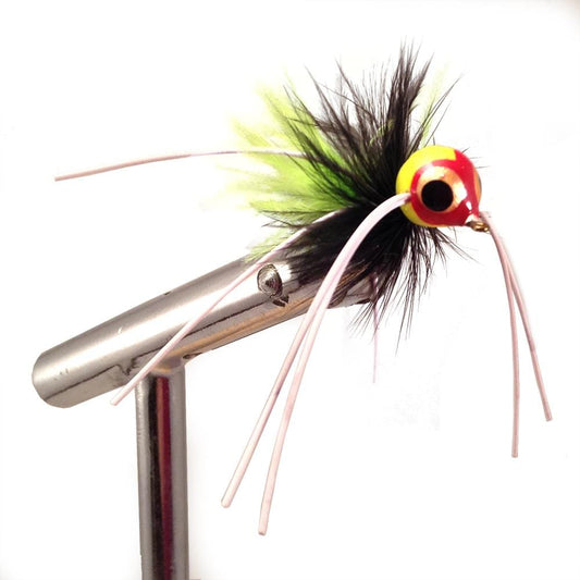 Spherical Body Popper, Size 8 | Chartreuse and Black | Qty. 4 | Wild Water Fly Fishing - Hazy Fly Fishing