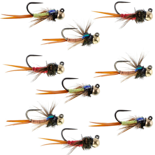 Tactical Tungsten Bead Head Copper John Euro Nymph Assortment Fly Fishing Flies - Collection of 9 Flies 3 Colors Hook Size 16 - Hazy Fly Fishing