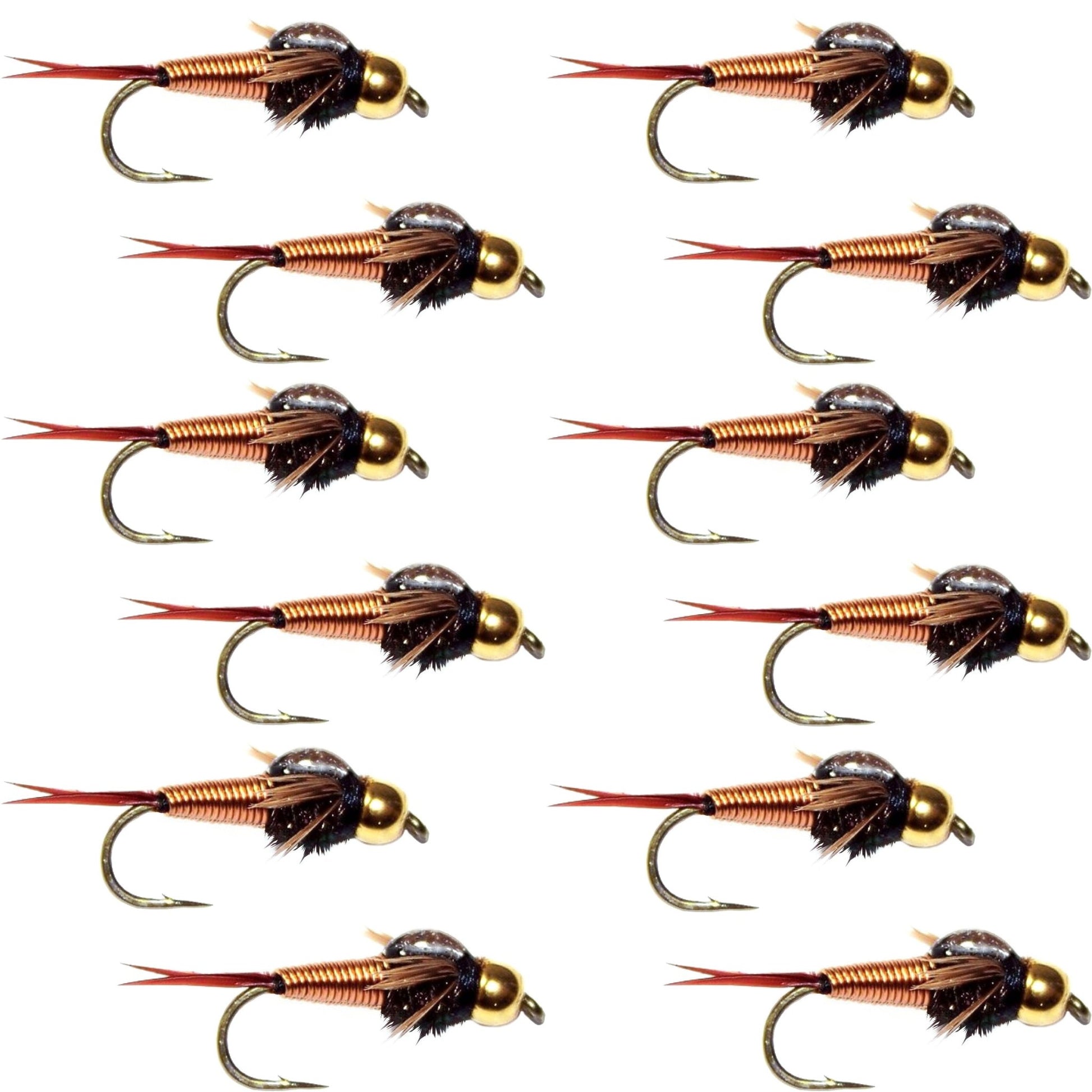 Tungsten Bead Head Copper John Nymph 1 Dozen Fly Fishing Flies - Hook Size 14 - Hazy Fly Fishing