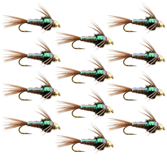 Tungsten Bead Head Flash Back Pheasant Tail Nymph 1 Dozen Flies Size 14 - Hazy Fly Fishing