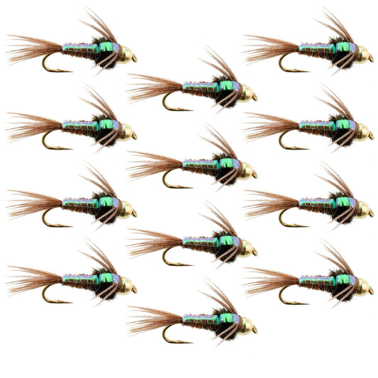 Tungsten Bead Head Flash Back Pheasant Tail Nymph 1 Dozen Flies Size 14 - Hazy Fly Fishing