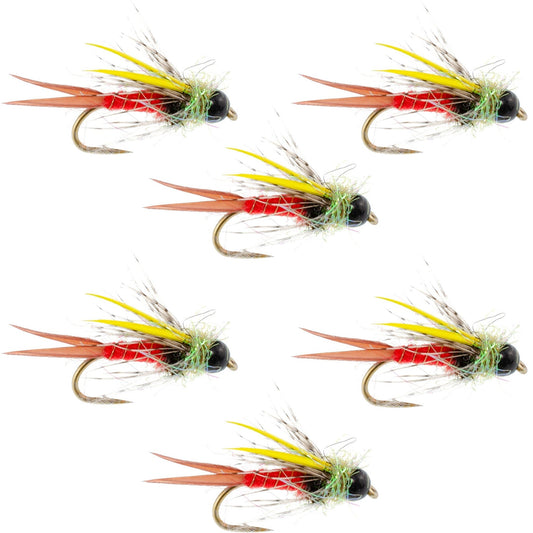 Tungsten Bead Head Nicks Prince Special Nymph Fly Fishing Flies - Set of 6 Flies Hook Size 10 - Hazy Fly Fishing