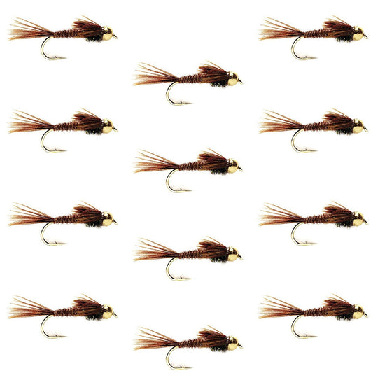 Tungsten Bead Head Pheasant Tail Nymph 1 Dozen Flies Size 12 - Hazy Fly Fishing