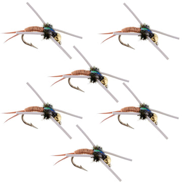 Tungsten Bead Head Rubber Legs Copper John Nymph Fly Fishing Flies - Set of 6 Flies Hook Size 14 - Hazy Fly Fishing