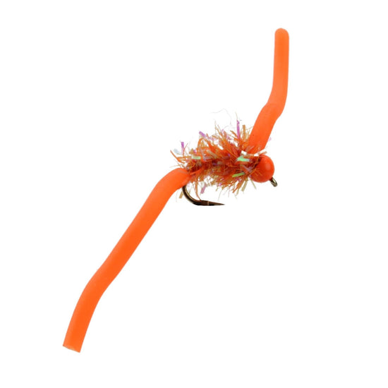 Tungsten Bead Head Squirmy Worm 2.0, Size 12 | Orange | Qty. 6 | Wild Water Fly Fishing - Hazy Fly Fishing