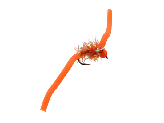 Tungsten Bead Head Squirmy Worm 2.0, Size 12 | Orange | Qty. 6 | Wild Water Fly Fishing - Hazy Fly Fishing