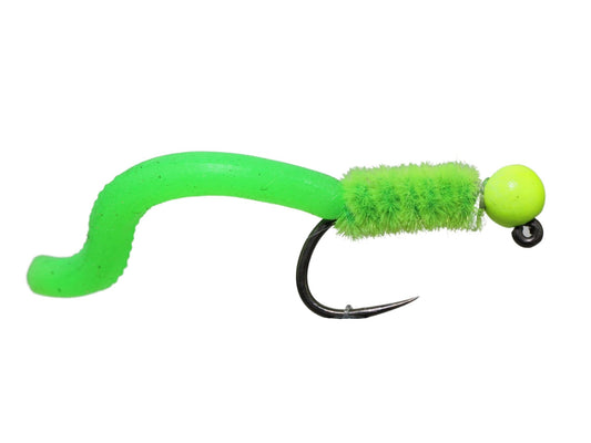 Tungsten Bead Head Squirmy Worm, Size 12 | Chartreuse | Qty. 6 | Wild Water Fly Fishing - Hazy Fly Fishing