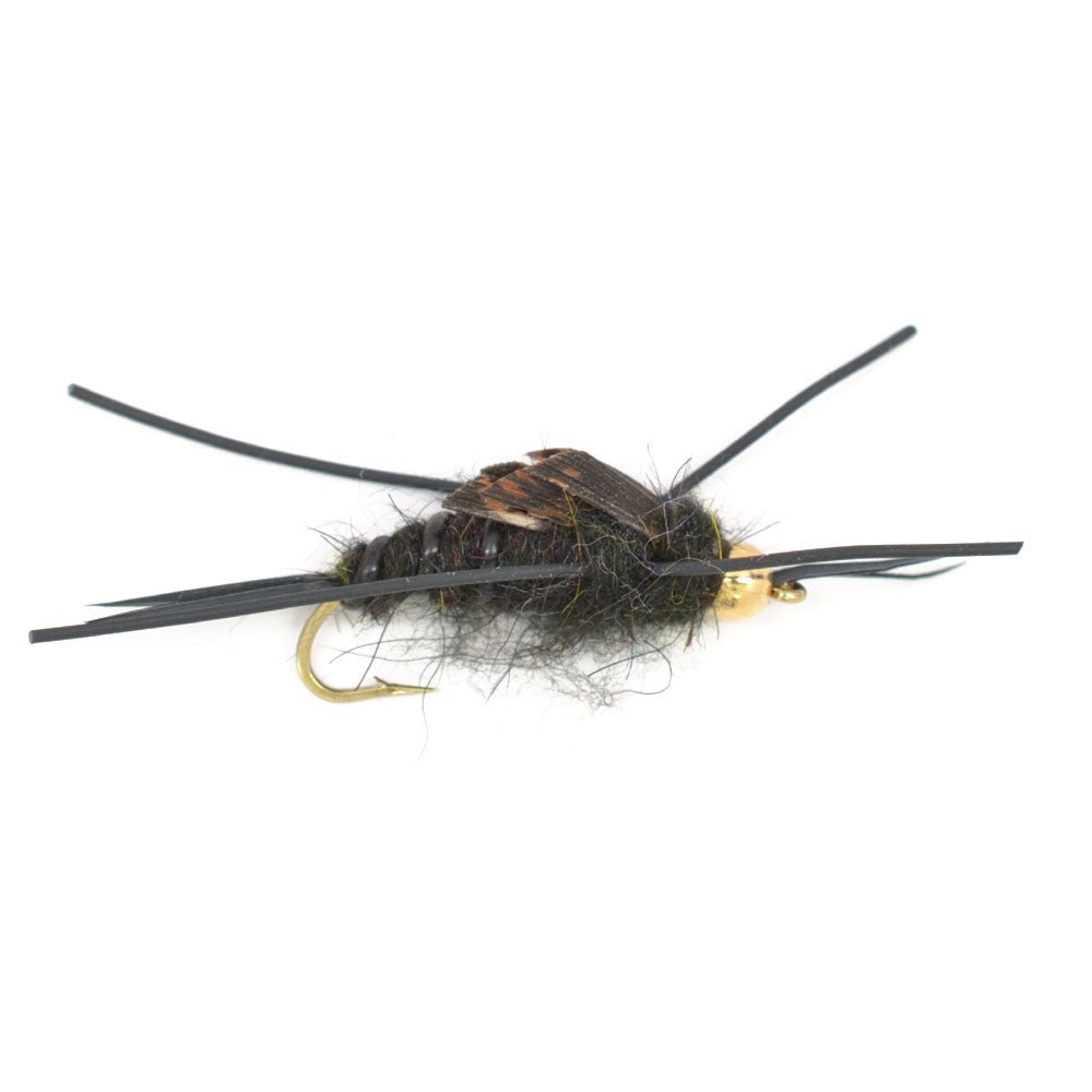 Tungsten Bead Kaufmann's Black Stone Fly with Rubber Legs - Stonefly Wet Fly - 6 Flies Hook Size 8 - Hazy Fly Fishing