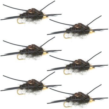 Tungsten Bead Kaufmann's Black Stone Fly with Rubber Legs - Stonefly Wet Fly - 6 Flies Hook Size 8 - Hazy Fly Fishing