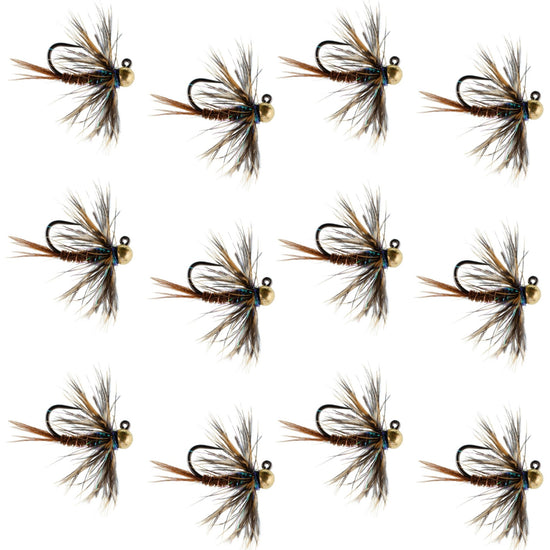 Tungsten Bead Soft Hackle Pheasant Tail Tactical Jig Czech Nymph Euro Nymphing Fly - 1 Dozen Flies Size 16 - Hazy Fly Fishing