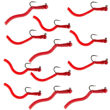 Tungsten Bead Squirminator Squirmy Wormy Tactical Jig Czech Euro Nymph Barbless Nymphing Fly - 1 Dozen Flies Size 14 - Hazy Fly Fishing