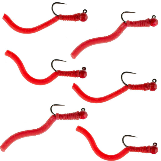 Tungsten Bead Squirminator Squirmy Wormy Tactical Jig Czech Euro Nymph Barbless Nymphing Fly - 6 Flies Size 12 - Hazy Fly Fishing