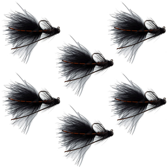 Tungsten Bead Tactical Black Mini Bugger Czech Nymph Euro Nymphing Fly - 6 Flies Size 8 - Hazy Fly Fishing